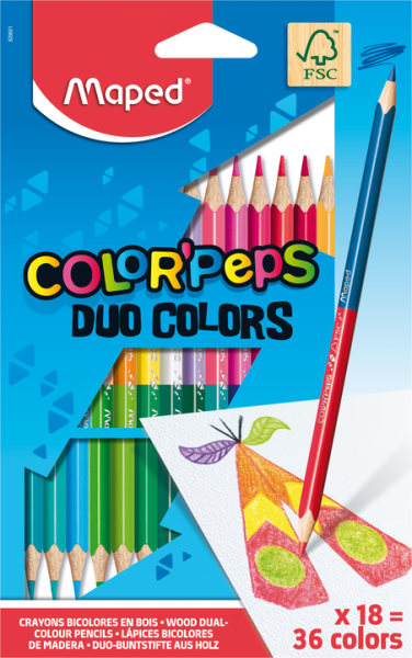 Preces attēls Zīmuļkrāsas MAPED "Color`Peps Duo" 18 krāsas FSC