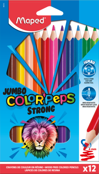 Preces attēls Zīmuļkrāsas MAPED "Color`Peps Jumbo Strong" 12 krāsas