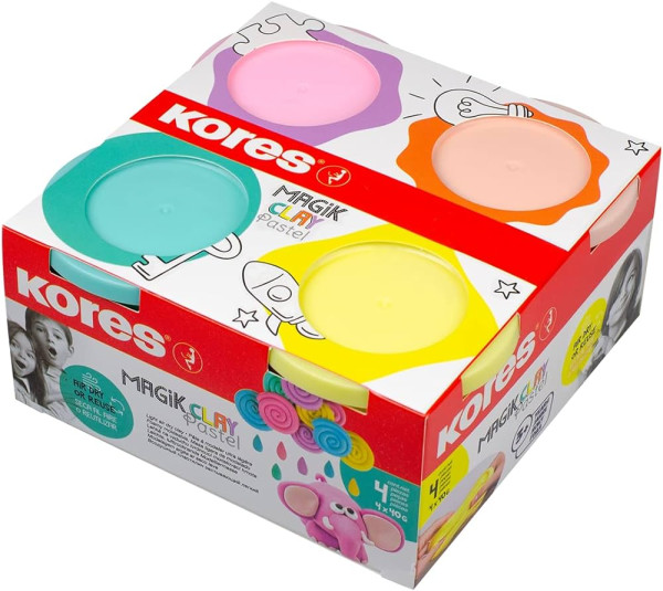 Preces attēls Viegla veidošanas mīkla KORES Magik Clay Pastel 4 krāsas*40g