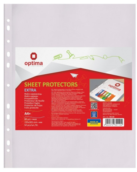 Preces attēls Dokumentu kabatas OPTIMA Extra A4+ PP 80µm glancētas 50gab. 35110