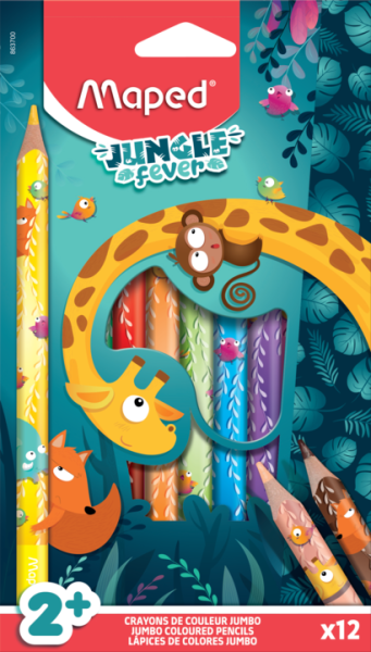 Preces attēls Zīmuļkrāsas MAPED Jumbo "Jungle Fever" 12 krāsas, kartona blisterī