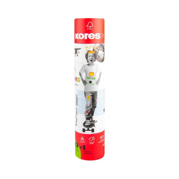 Preces attēls Zīmuļkrāsas KORES Kolores 3-kantīgi,12 krāsas + grafīta zīmulis HB + zīmuļa asinātājs, kartona tūbā