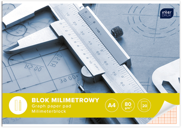 Preces attēls Milimetru papīru bloks INTERDRUK A4 20lp