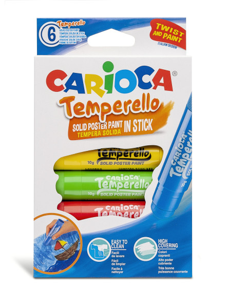Preces attēls Tempera cieta CARIOCA Temperello, 6 krāsas*10 g plastikāta korpusā