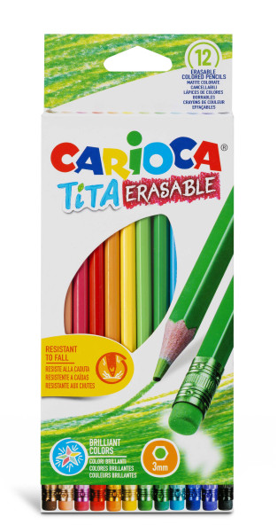 Preces attēls Zīmuļkrāsas ar dzešgumiju CARIOCA Tita Erasable 12 krāsas