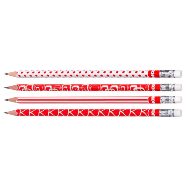 Preces attēls Zīmulis ar dzēšgumiju KORES 3-kantīgs HB Red&white
