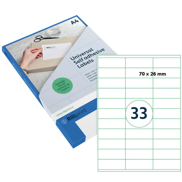 Preces attēls Uzlīmes RILLPRINT A4 70*26mm baltas 100lp 89108