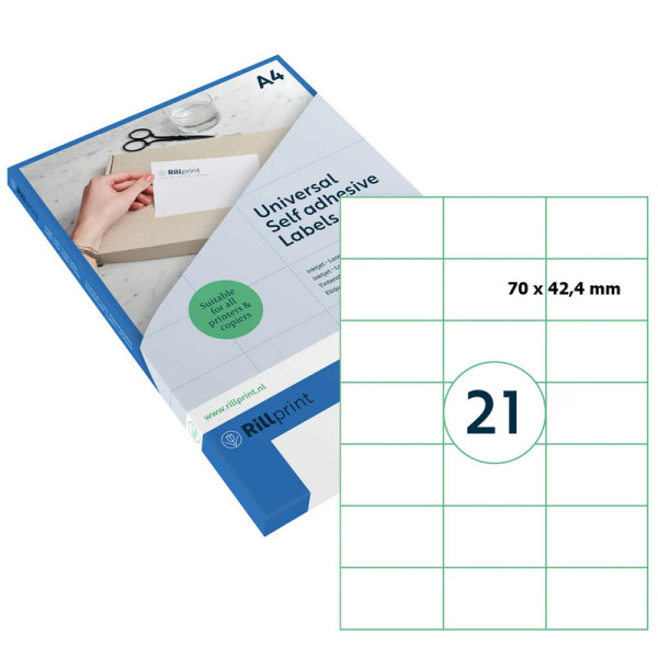 Preces attēls Uzlīmes RILLPRINT A4 70*42.4mm baltas 100lp 89113