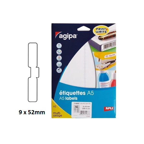 Preces attēls Etiķetes AGIPA  A5 9*52mm pašlīmējamas, 8lp