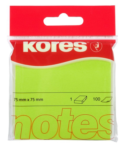 Preces attēls Līmlapiņas KORES 75*75mm 100lp PP iepakojumā, neona zaļas