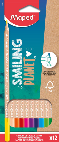 Preces attēls Zīmuļkrāsas MAPED "Smiling Planet" 12 krāsas FCS